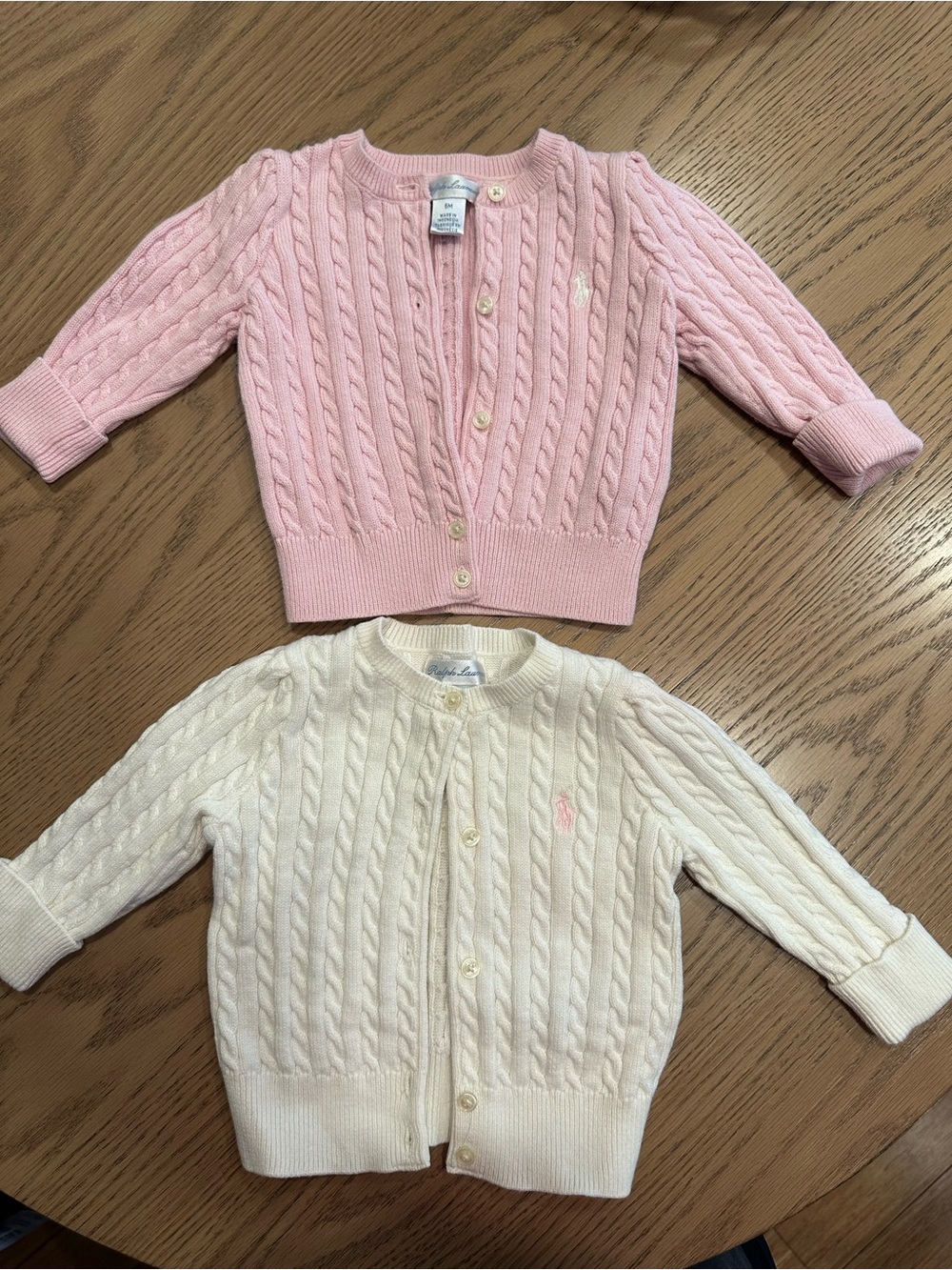 Baby Girls Ralph Lauren Pink & Cream Cable Knit Cardigans Size 6M